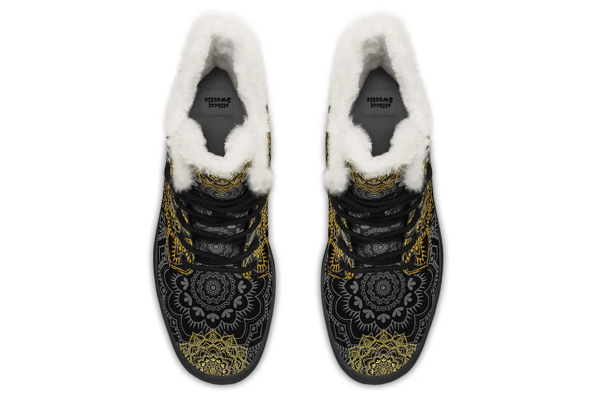 Golden Mandala Faux Fur Boots