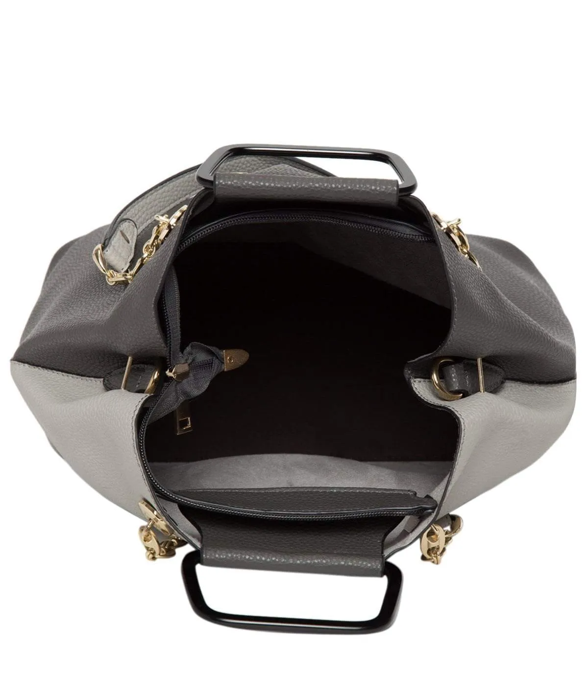 Grey Metal Handle Satchel Bag