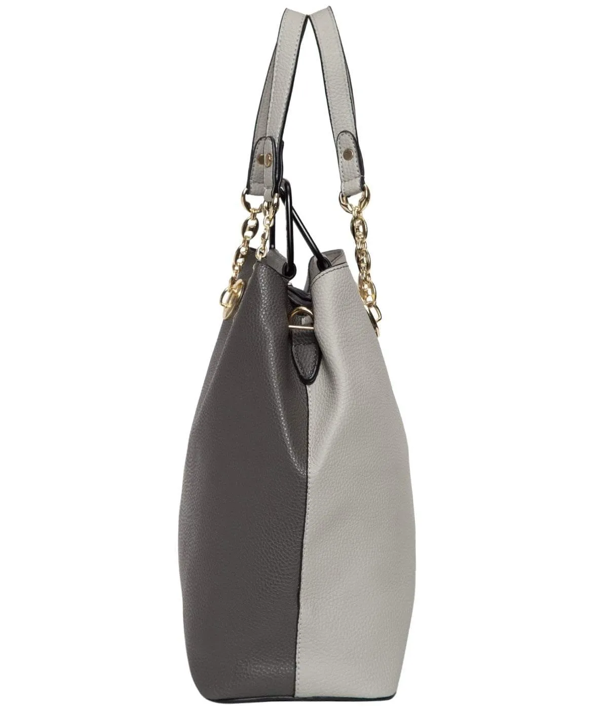 Grey Metal Handle Satchel Bag