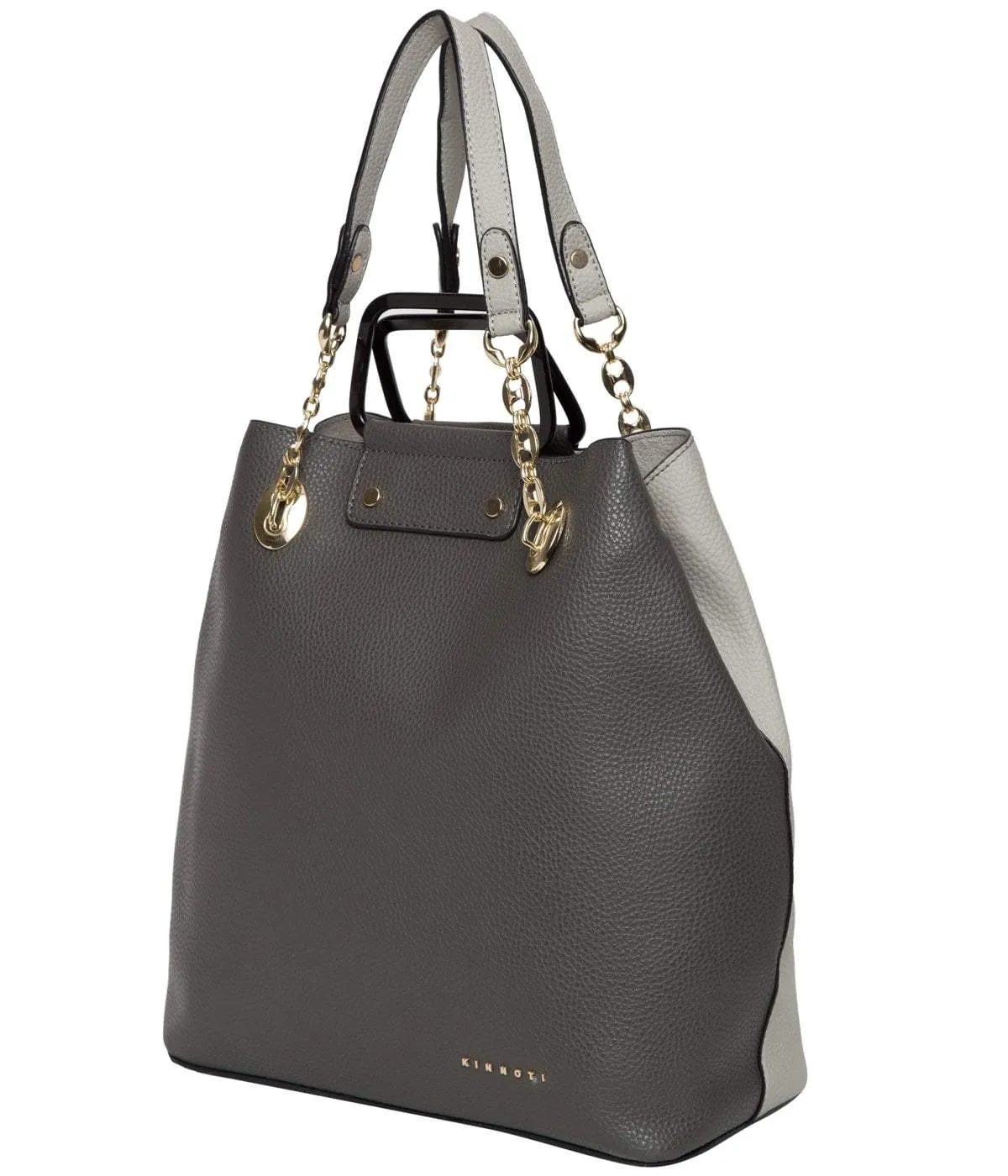 Grey Metal Handle Satchel Bag