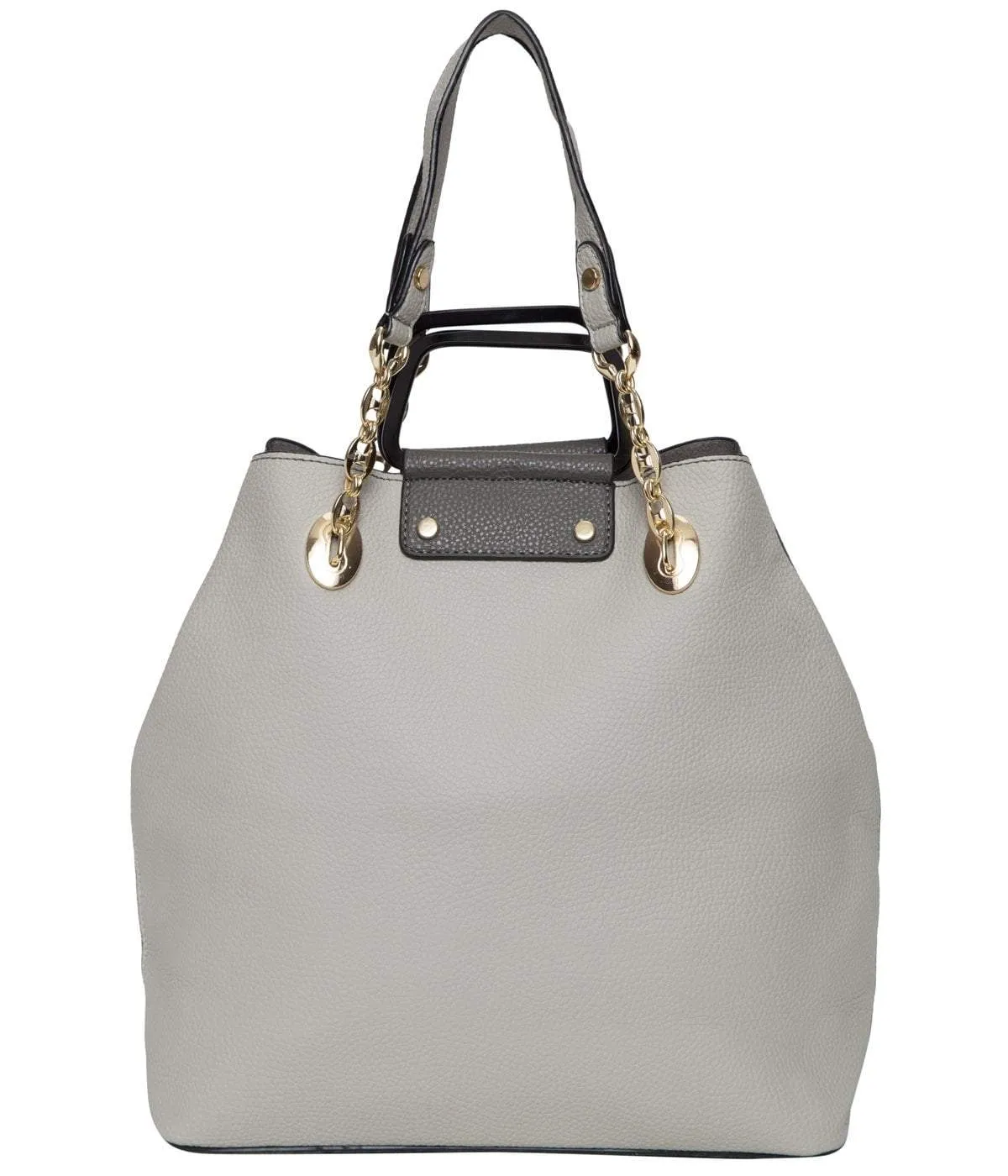 Grey Metal Handle Satchel Bag