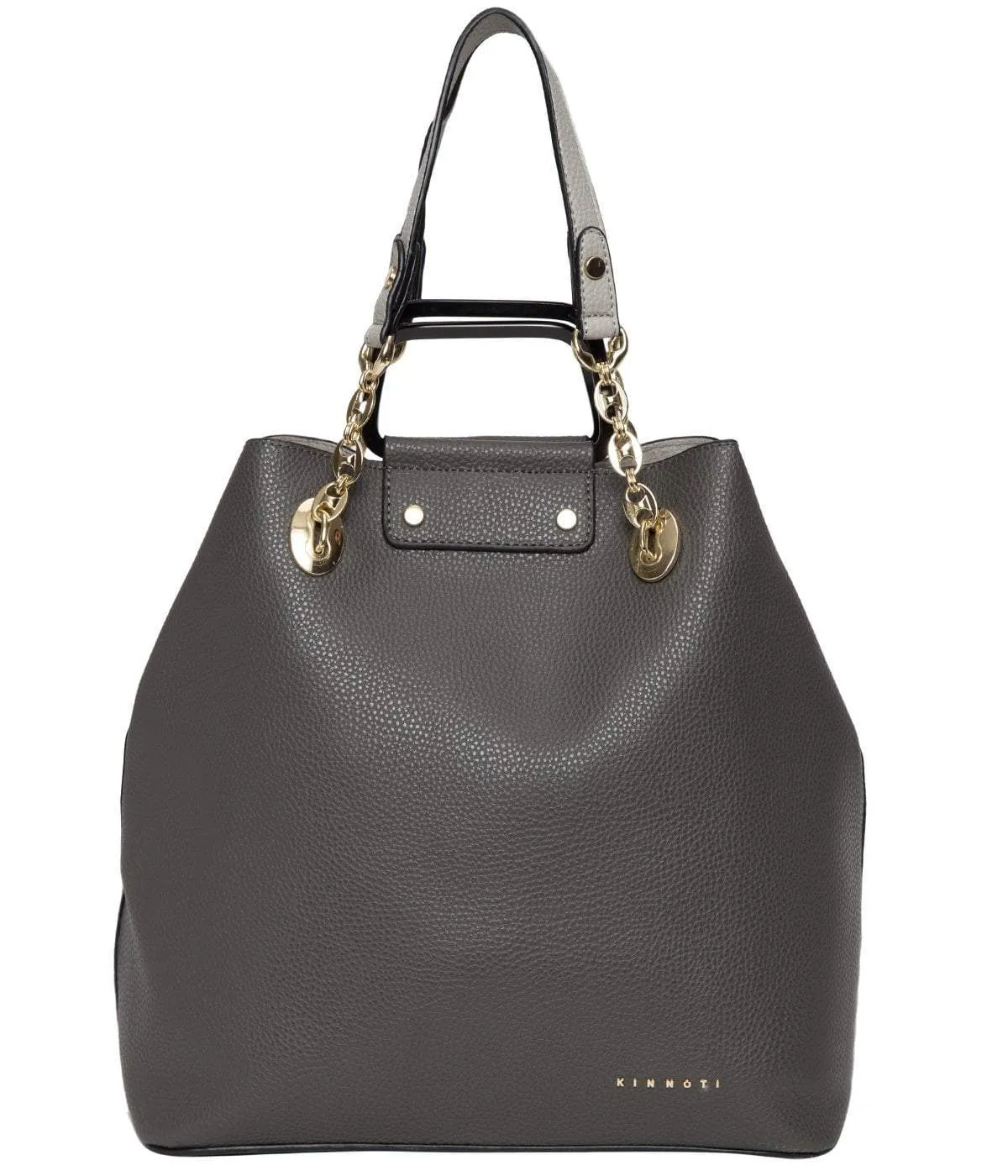 Grey Metal Handle Satchel Bag