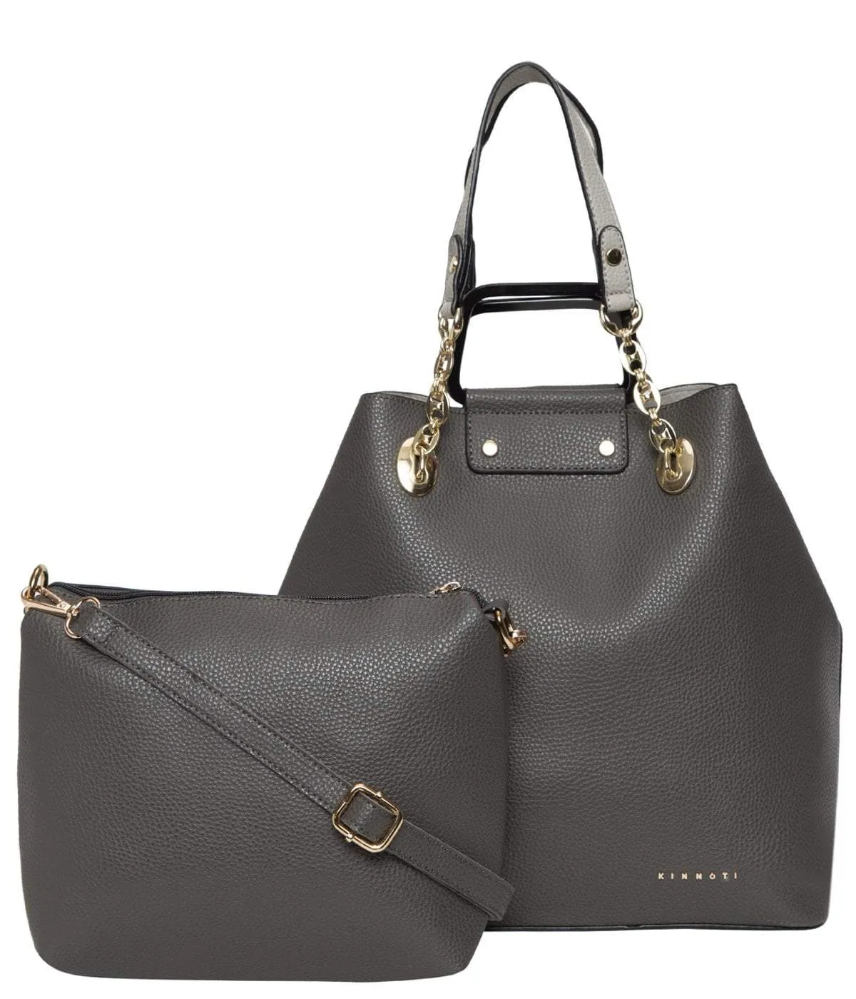 Grey Metal Handle Satchel Bag