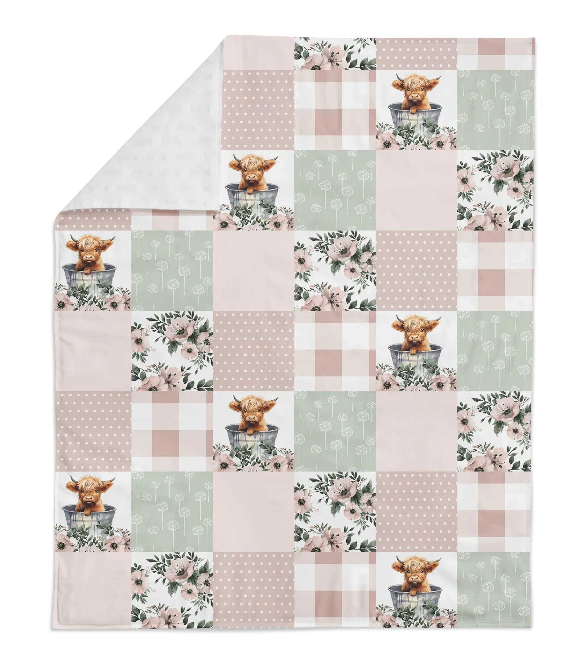 HIGHLAND COW IN PINK FLORAL CRIB BEDDING