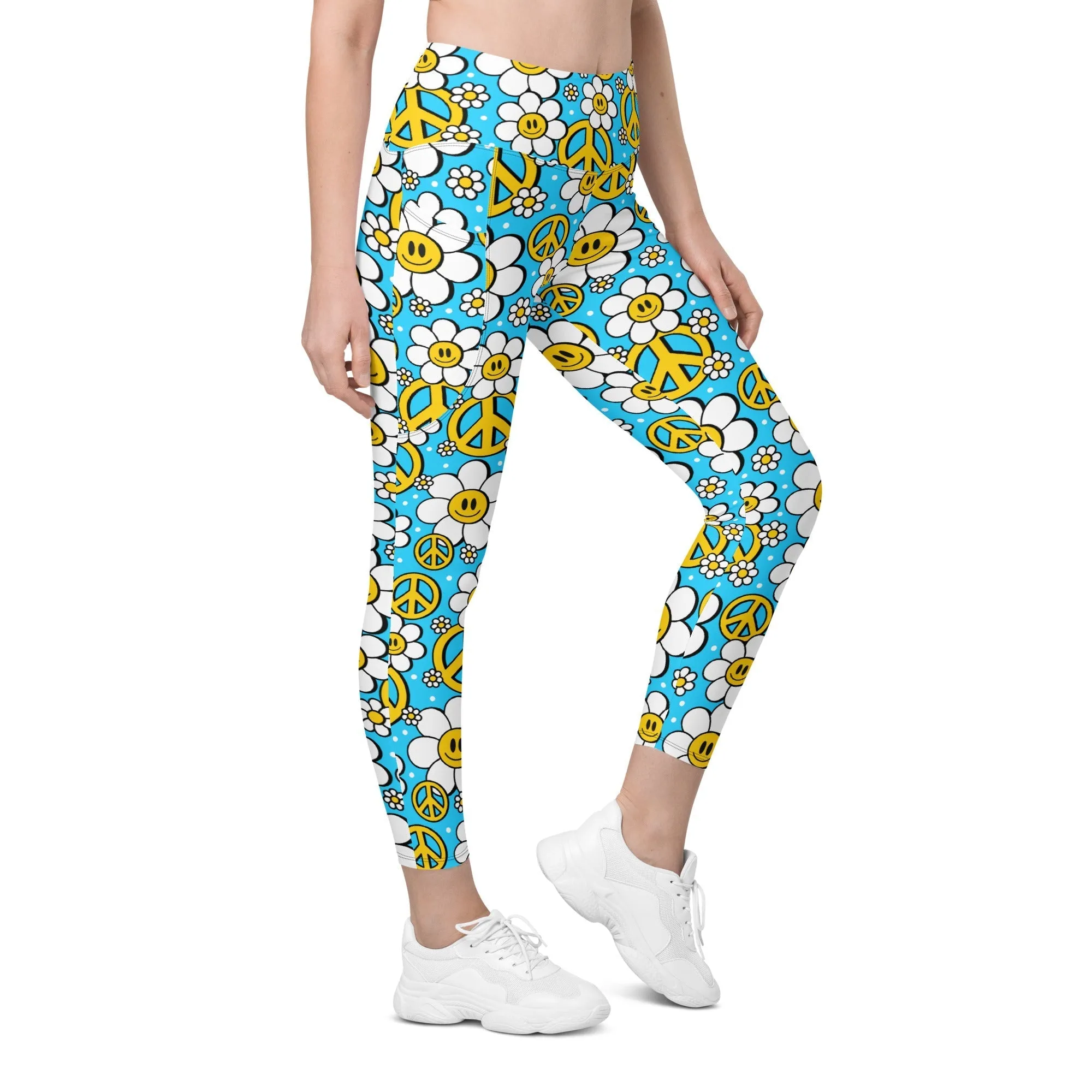 Hippie Flower Pattern Leggings With Pockets