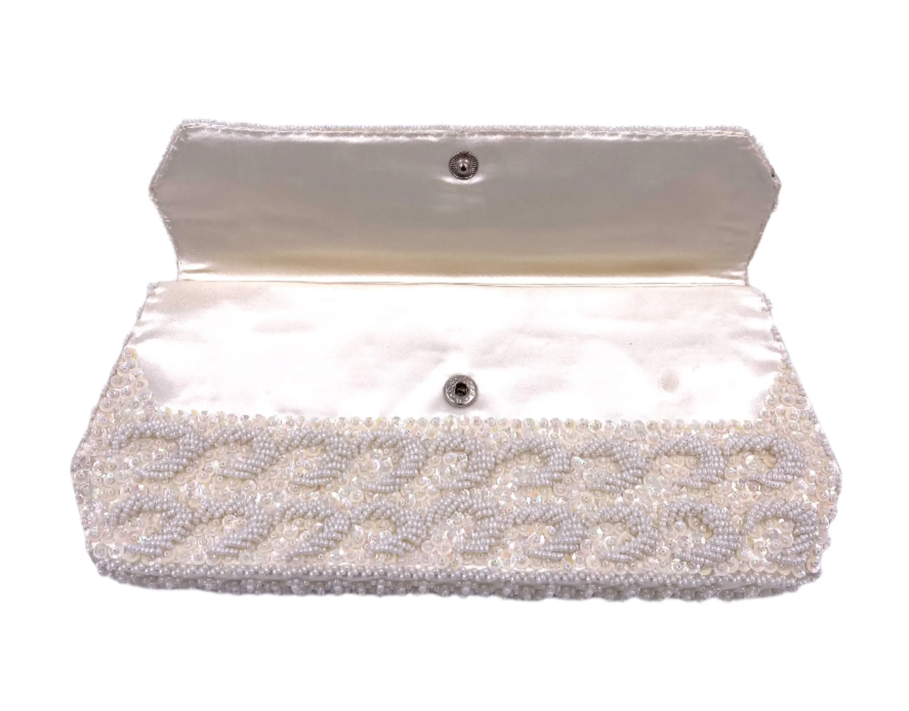 La Regale Vintage Hand Made White Half Moon Beaded & Sequin Clutch