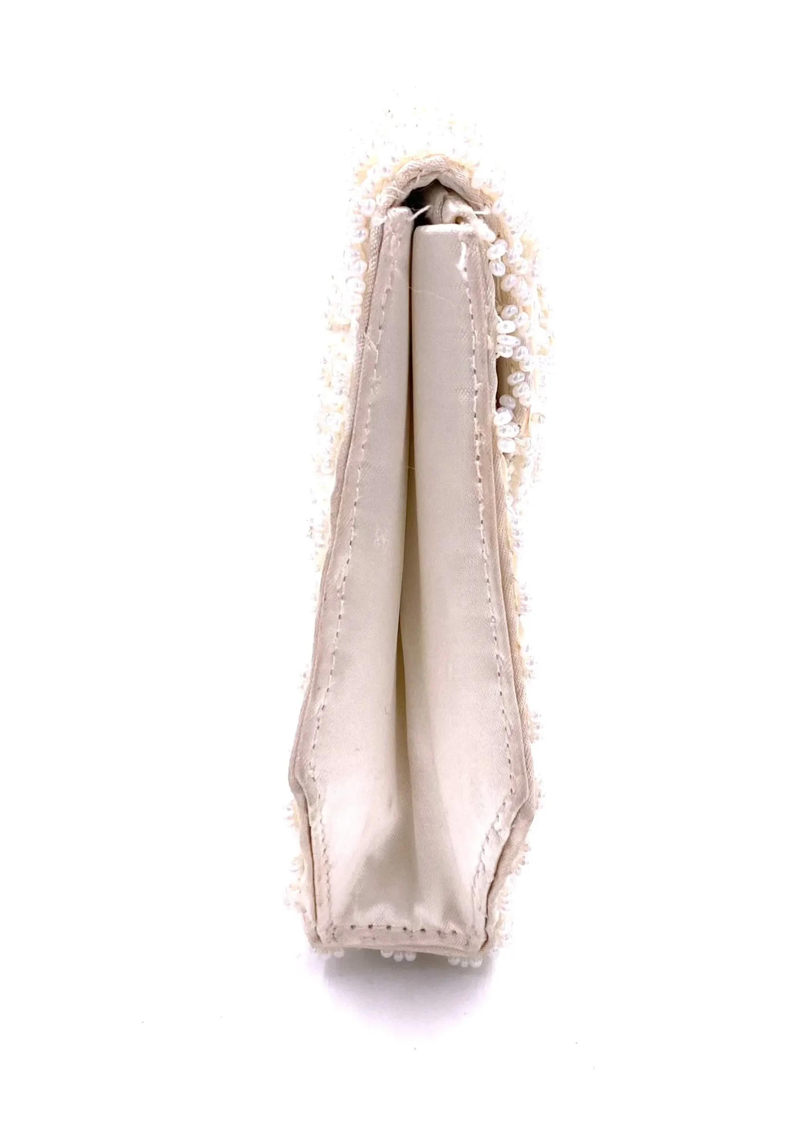 La Regale Vintage Hand Made White Half Moon Beaded & Sequin Clutch