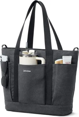 Large Canvas Tote Bag for Women with Zipper Everything Bag with Pockets and Laptop Sleeve for Work, Travel, Gym