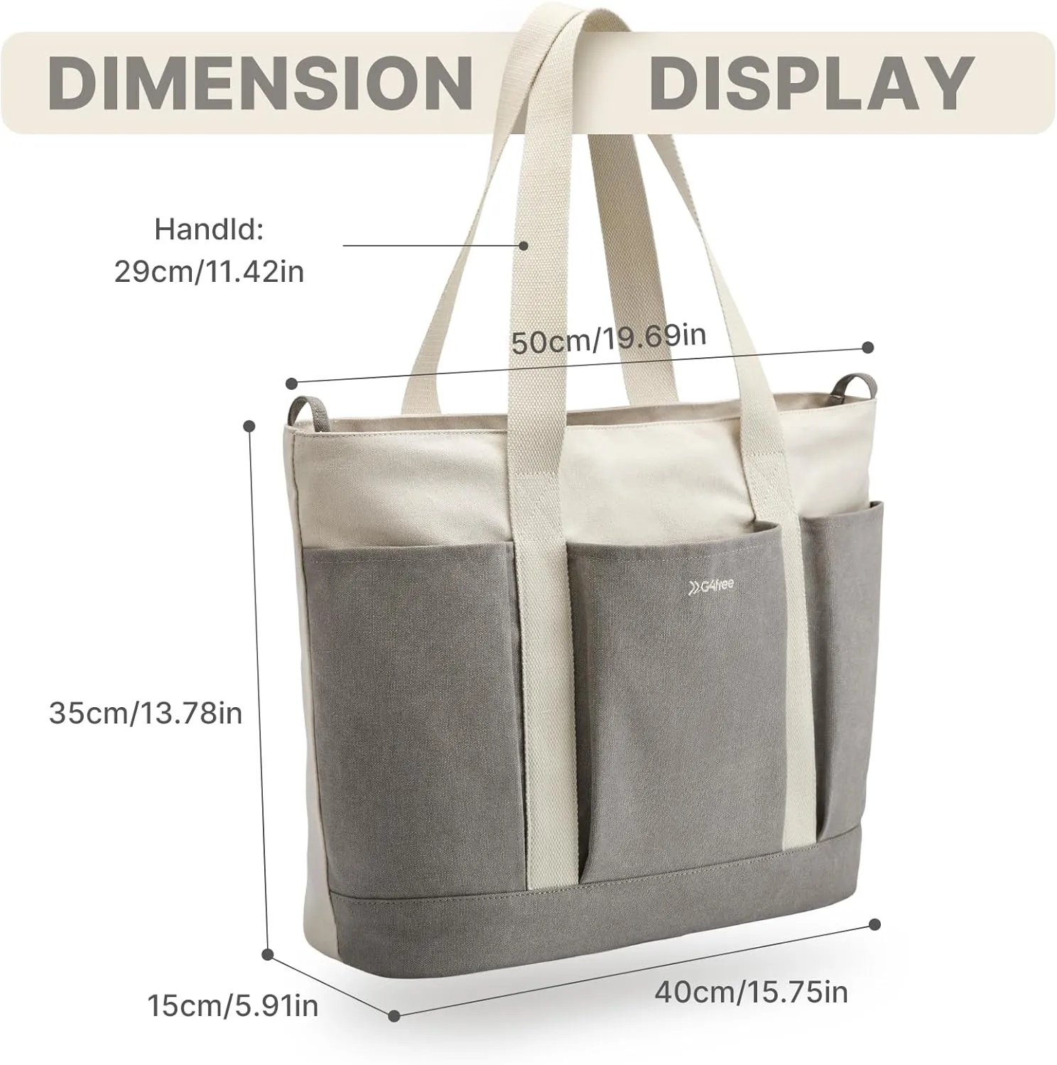 Large Canvas Tote Bag for Women with Zipper Everything Bag with Pockets and Laptop Sleeve for Work, Travel, Gym