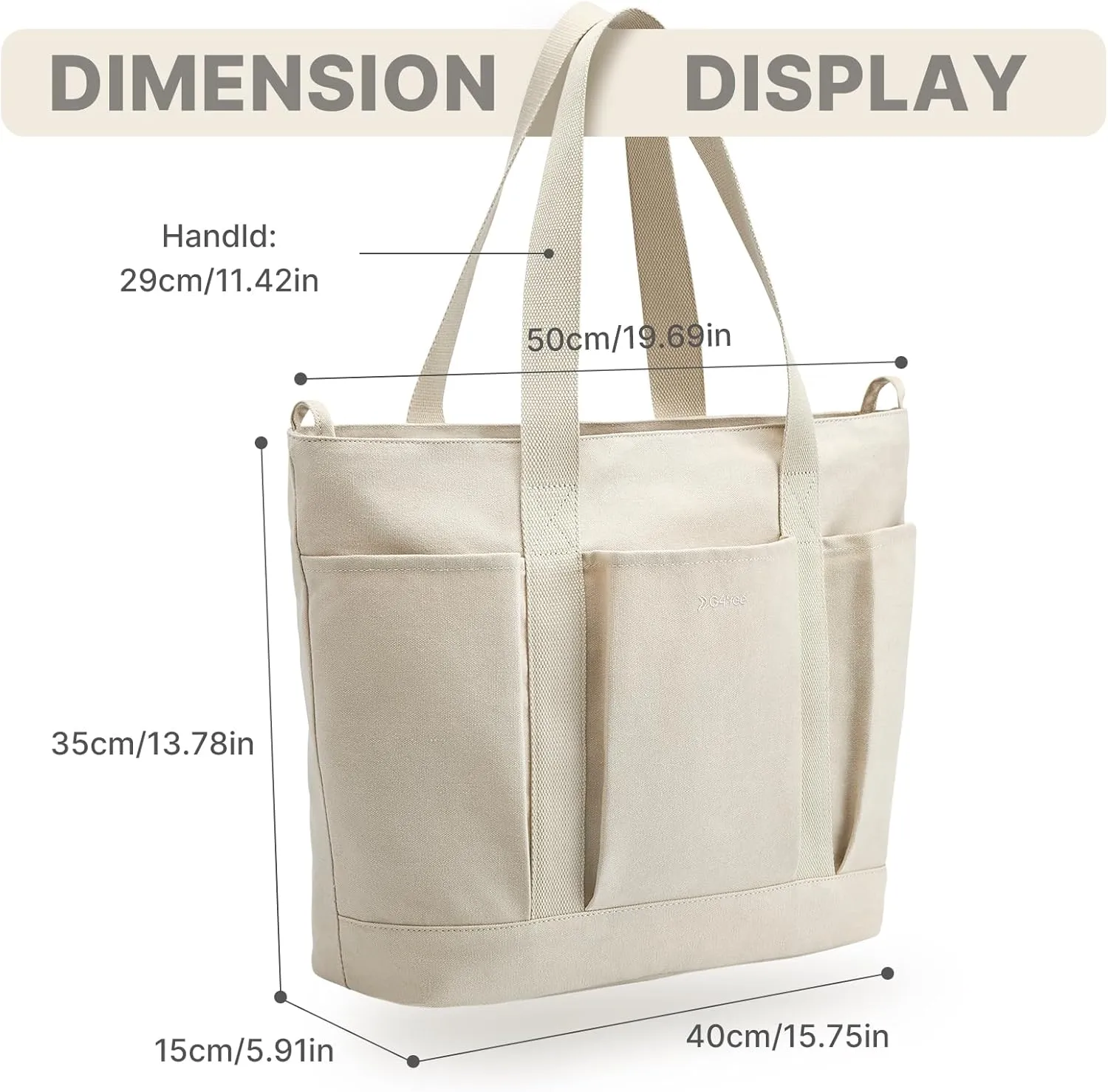 Large Canvas Tote Bag for Women with Zipper Everything Bag with Pockets and Laptop Sleeve for Work, Travel, Gym