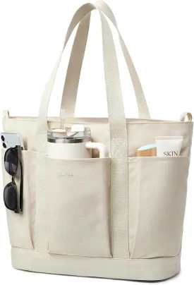 Large Canvas Tote Bag for Women with Zipper Everything Bag with Pockets and Laptop Sleeve for Work, Travel, Gym