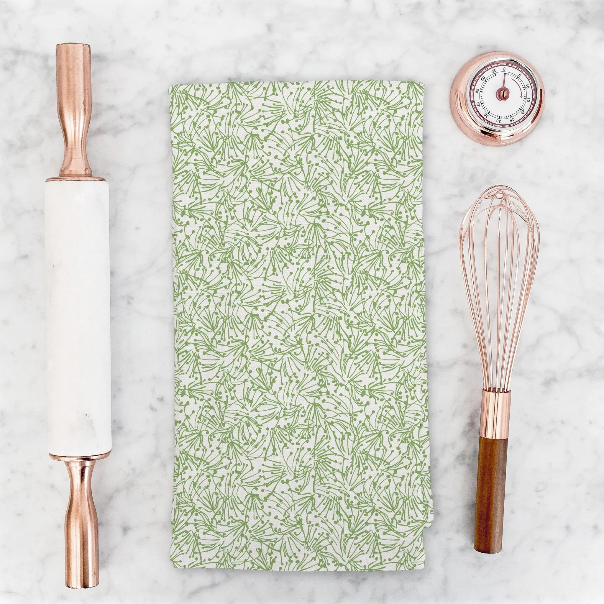 Light as a Feather Tea Towel in Wistful Green