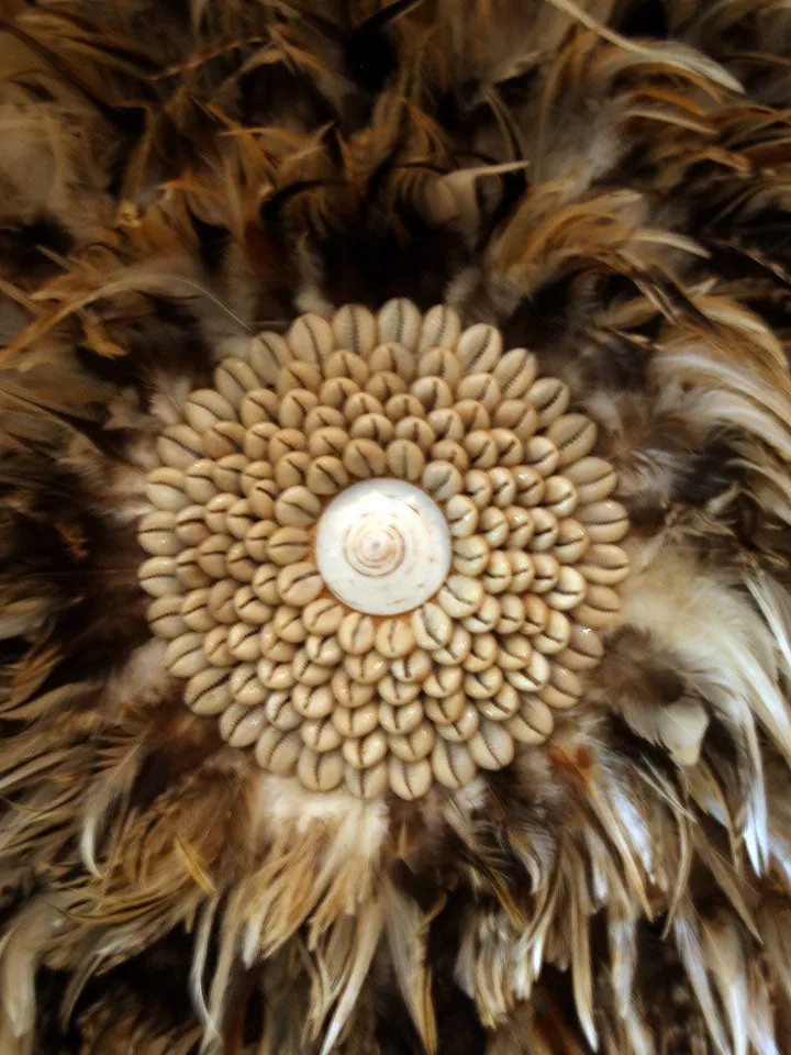 Light Brown Hanging Feather Deco with Coffee Sea Shell
