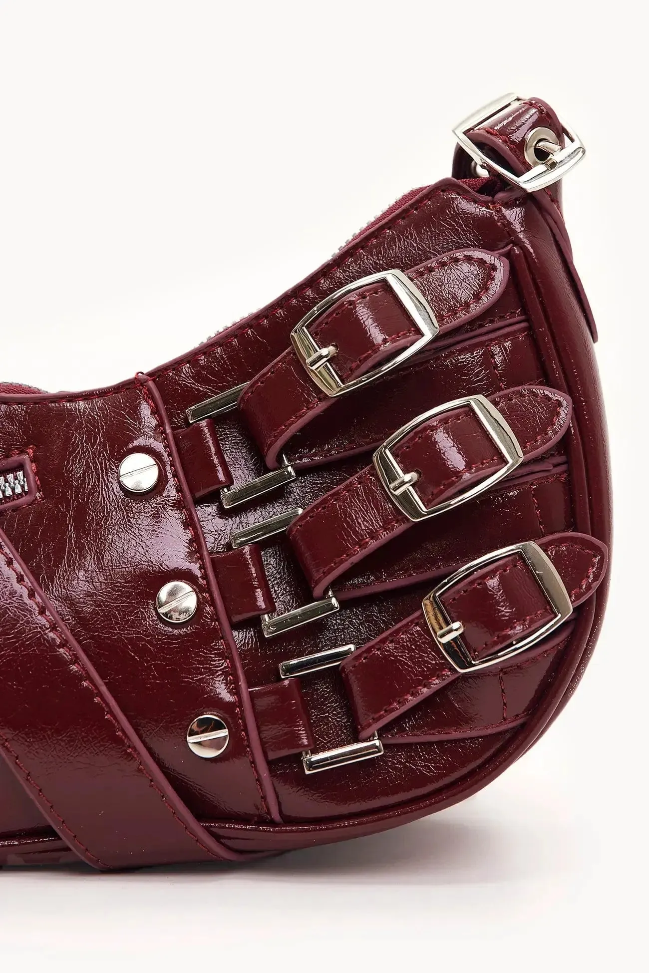 Madelon | Luxury Red Leather Shoulder Bag with Metal Details