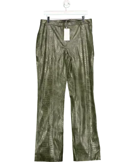 MANGO Green Fauxleather Croc Embossed Trousers UK 16