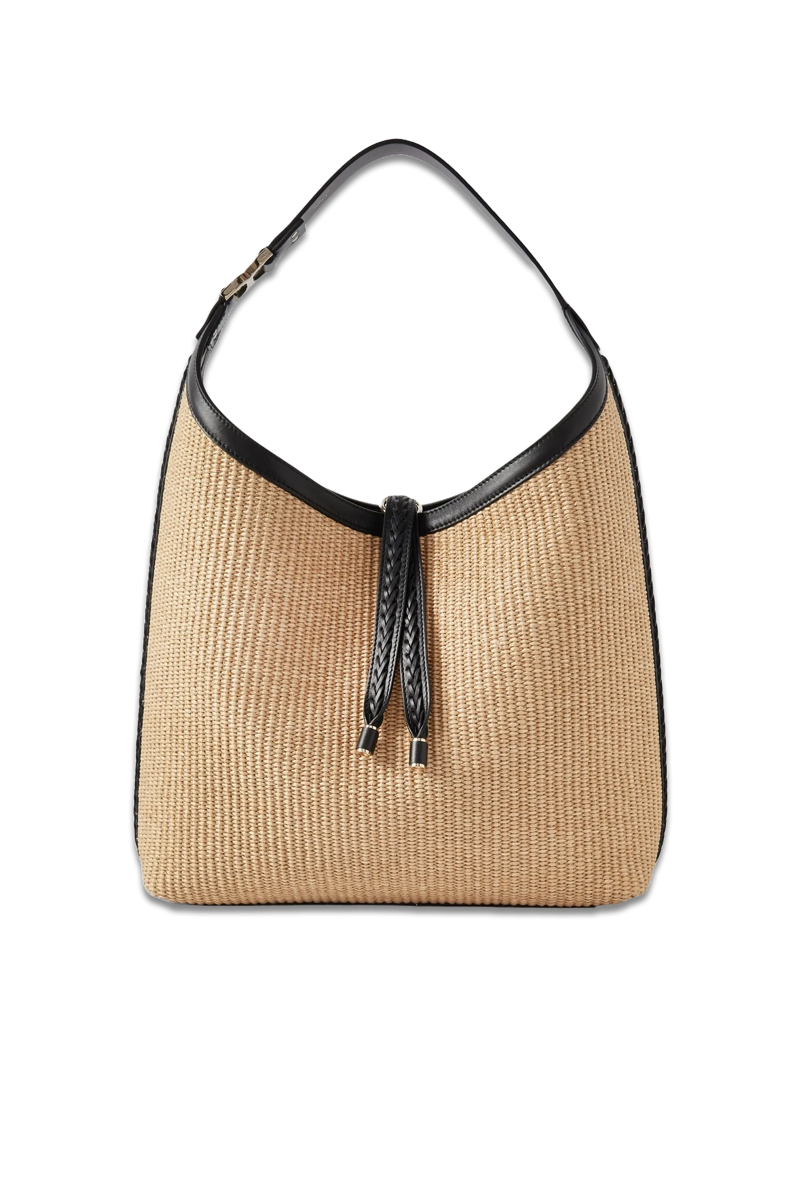 Marcie Leather-trimmed Raffia Shoulder Bag