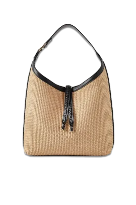 Marcie Leather-trimmed Raffia Shoulder Bag