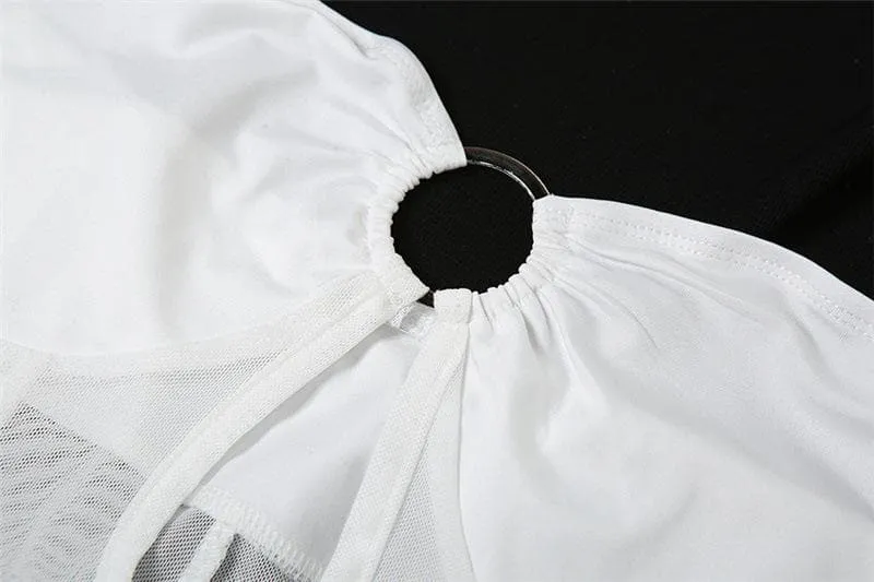 Mesh see through o ring hollow out backless tube cut out maxi dress