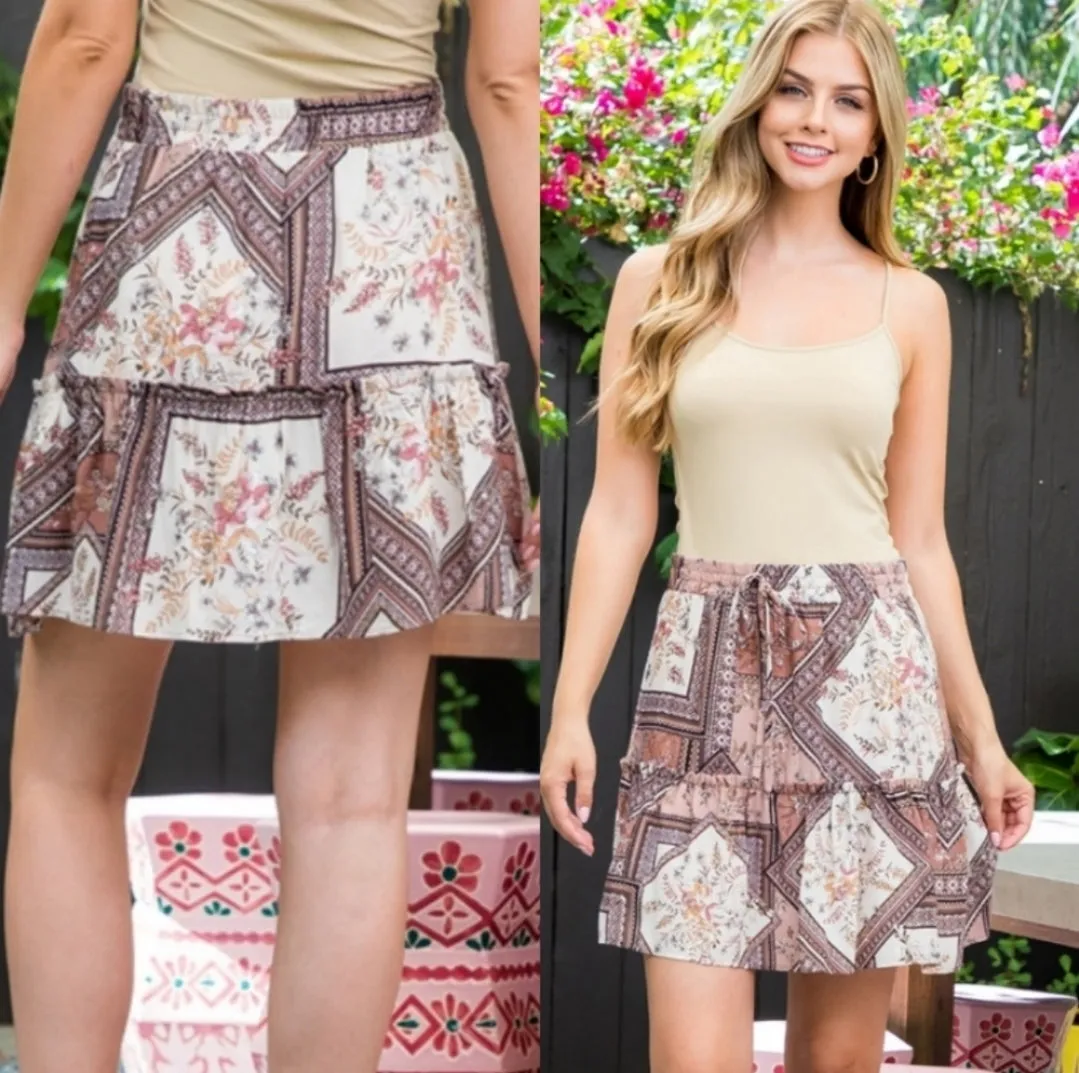 Mix Print Mini Skirt
