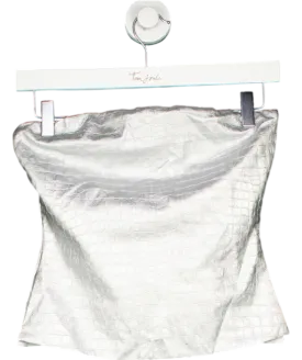 Naked Wardrobe Metallic Croc Embossed Faux Leather Tube Top UK M