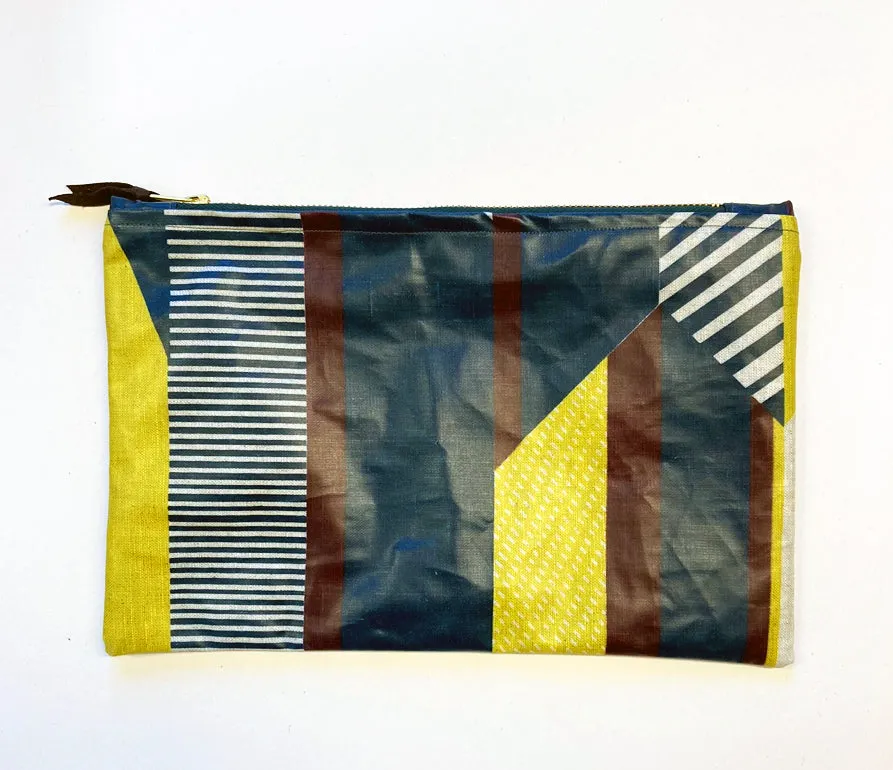 NEW: Oilcloth Textured Stripe Pouch: Teal, aubergine, lime