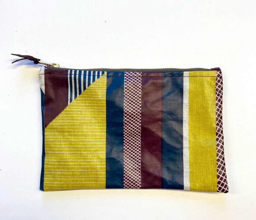 NEW: Oilcloth Textured Stripe Pouch: Teal, aubergine, lime