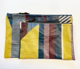 NEW: Oilcloth Textured Stripe Pouch: Teal, aubergine, lime