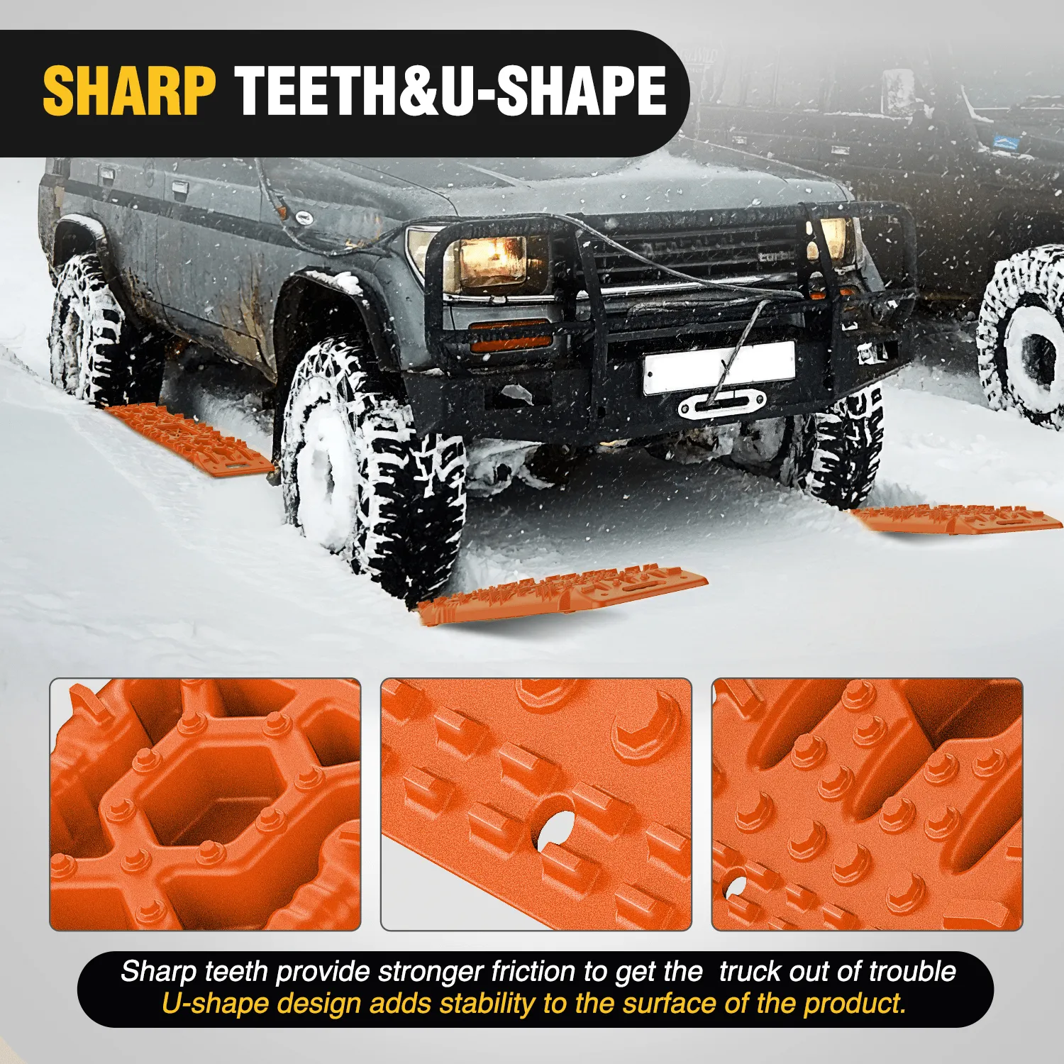 Off-Road Recovery Traction Boards For 4WD 4X4 with Jack Lift & Carry Bag (Orange)