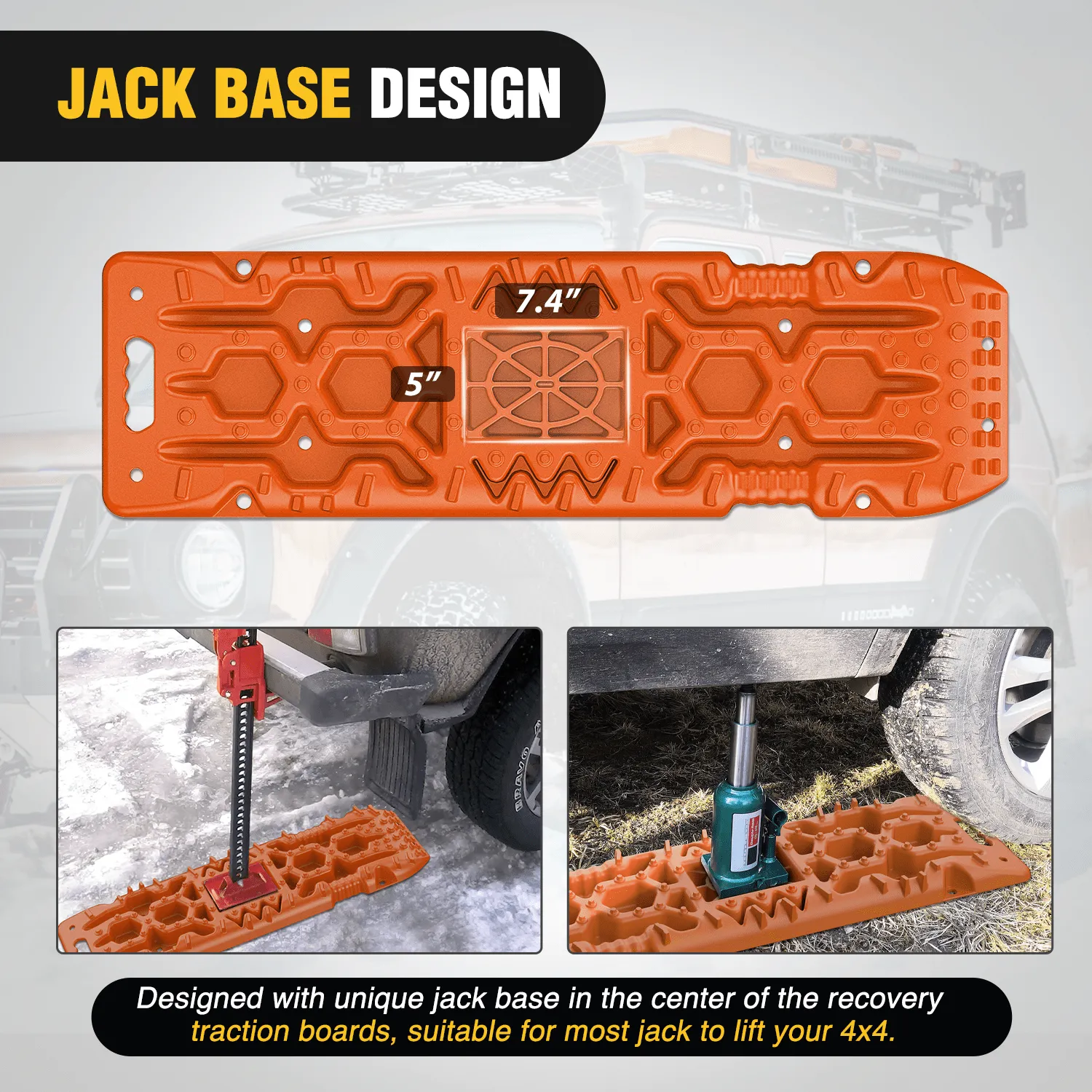 Off-Road Recovery Traction Boards For 4WD 4X4 with Jack Lift & Carry Bag (Orange)