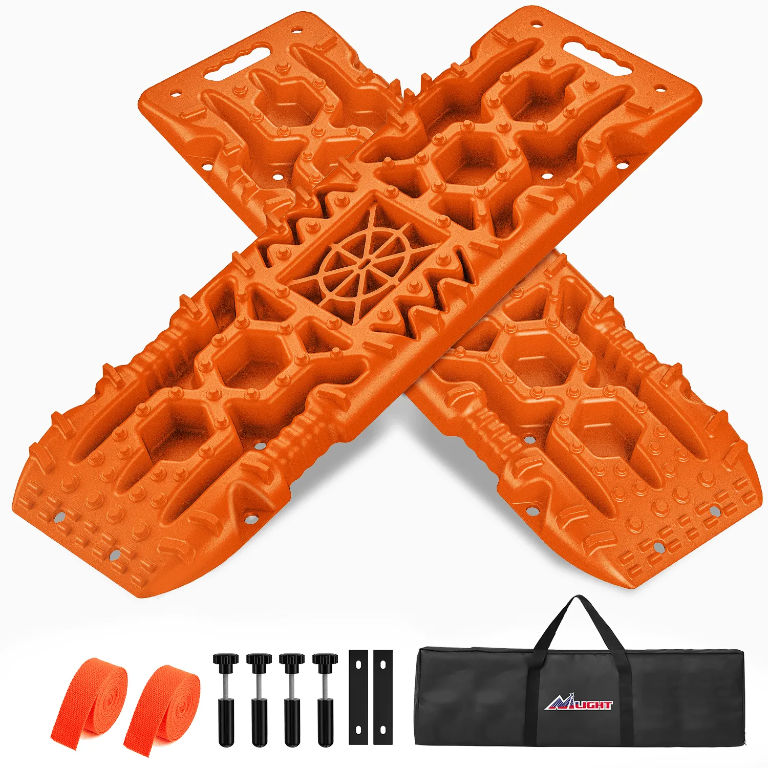 Off-Road Recovery Traction Boards For 4WD 4X4 with Jack Lift & Carry Bag (Orange)