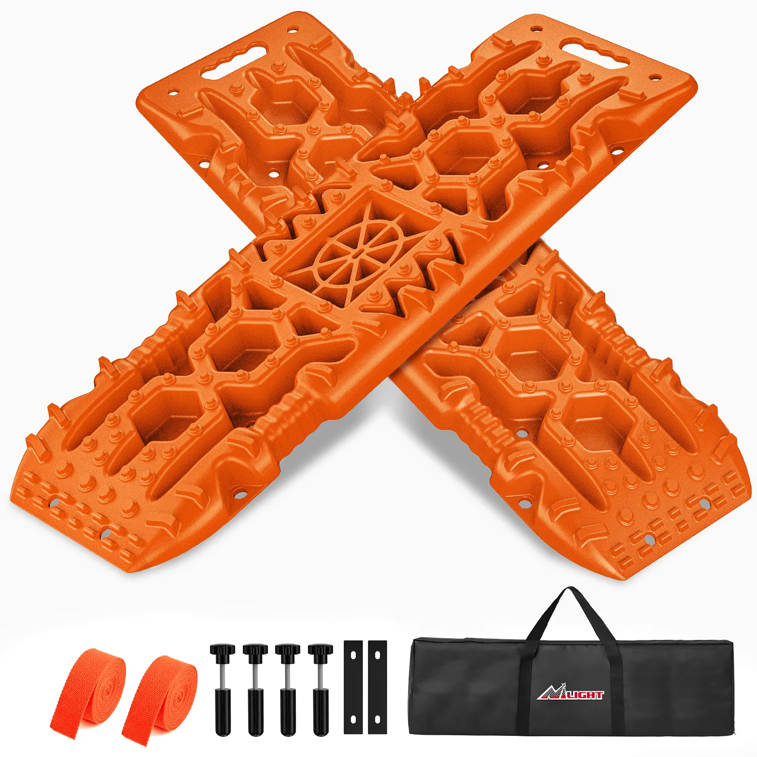Off-Road Recovery Traction Boards For 4WD 4X4 with Jack Lift & Carry Bag (Orange)