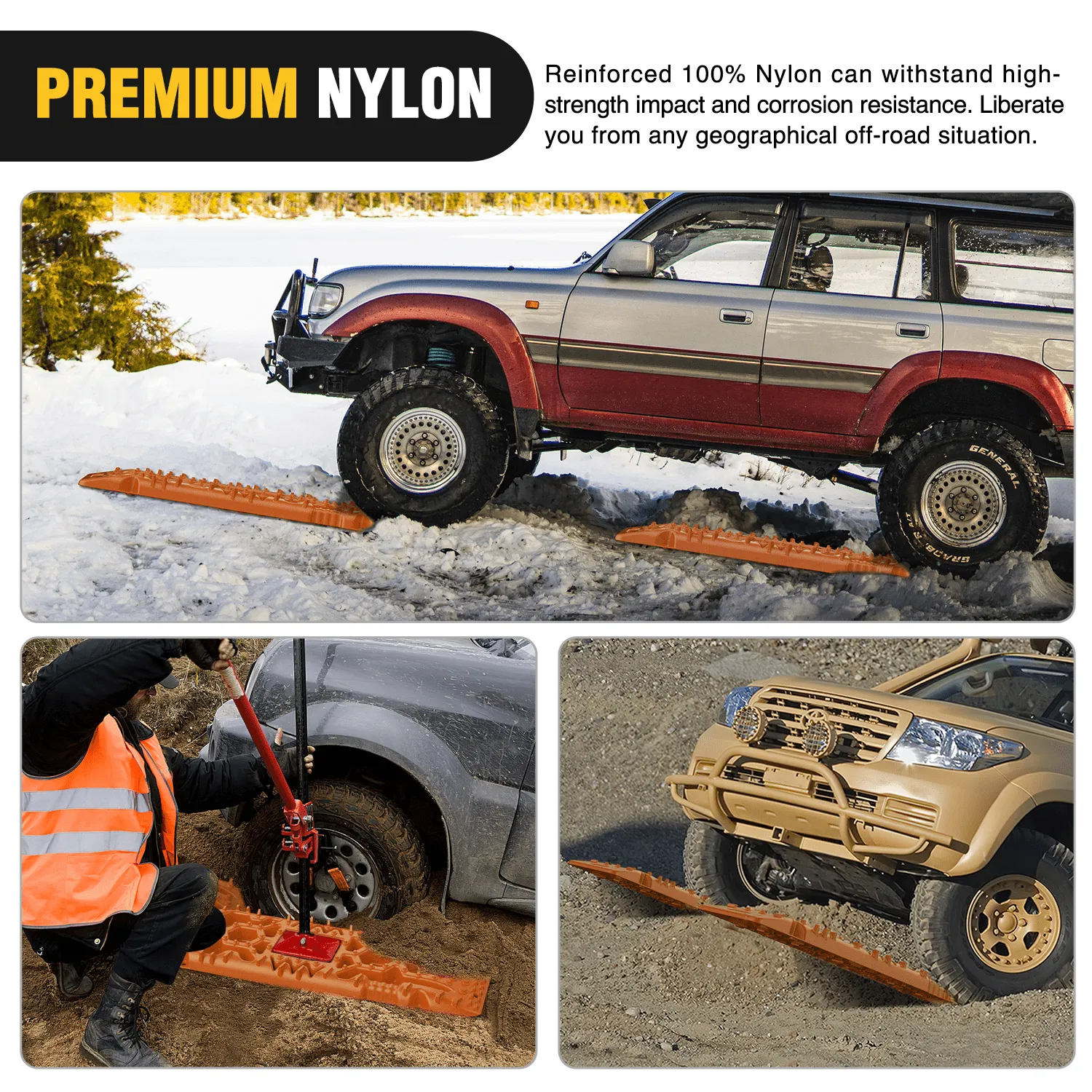 Off-Road Recovery Traction Boards For 4WD 4X4 with Jack Lift & Carry Bag (Orange)