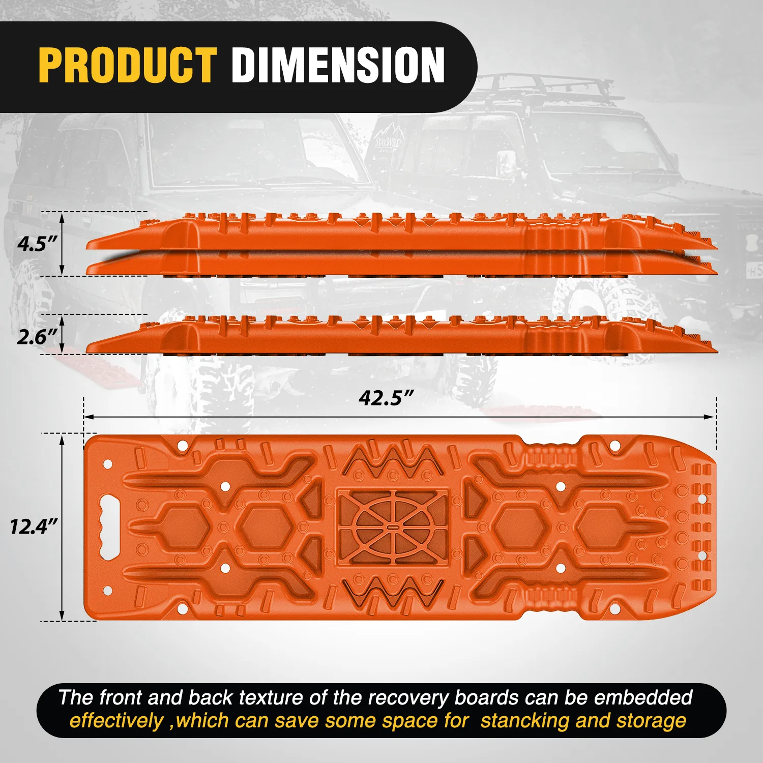 Off-Road Recovery Traction Boards For 4WD 4X4 with Jack Lift & Carry Bag (Orange)