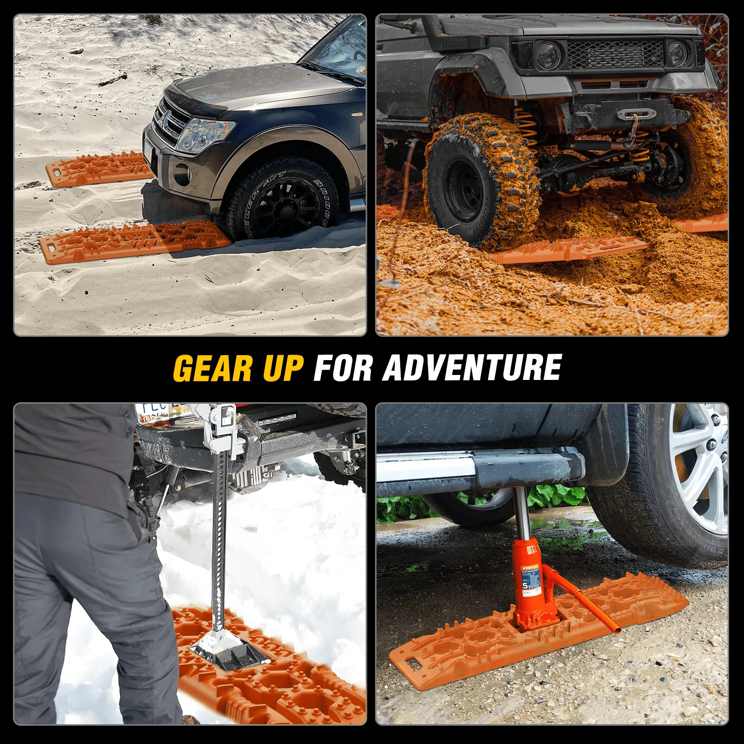 Off-Road Recovery Traction Boards For 4WD 4X4 with Jack Lift & Carry Bag (Orange)