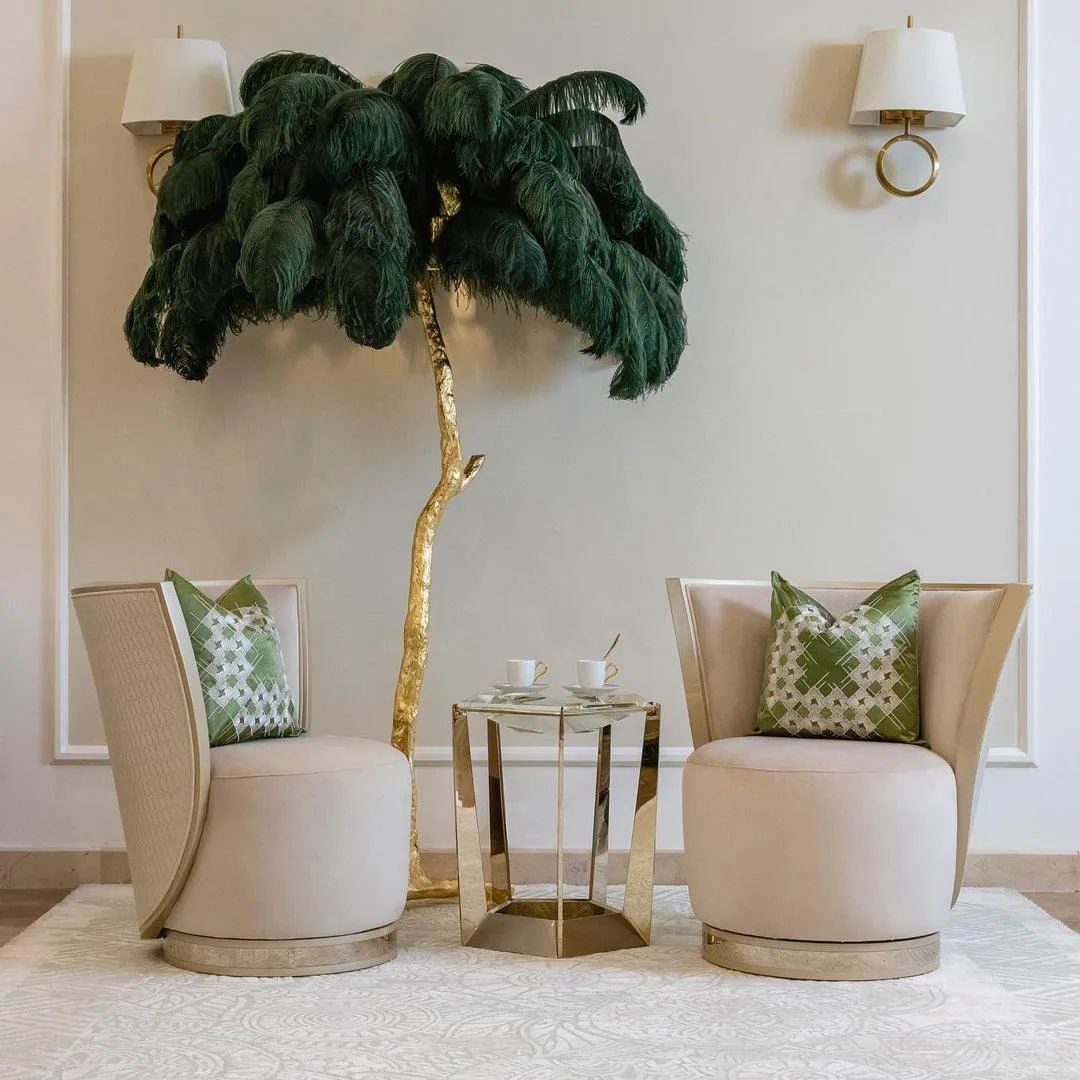 Ostrich Feather Brass Floor Lamp
