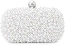 Oweisong White Pearl Clutch Purses for Women Beaded Clutch Bag Formal Wedding Bride Evening Bag Party Tote Handbag