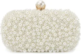 Oweisong White Pearl Clutch Purses for Women Beaded Clutch Bag Formal Wedding Bride Evening Bag Party Tote Handbag