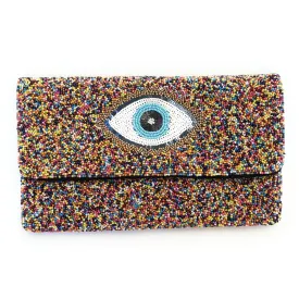 Rainbow Evil Eye Beaded Clutch Purse
