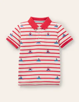 Red Shark Embroidered Polo Shirt-Strawberry Red/Ivory Sharks