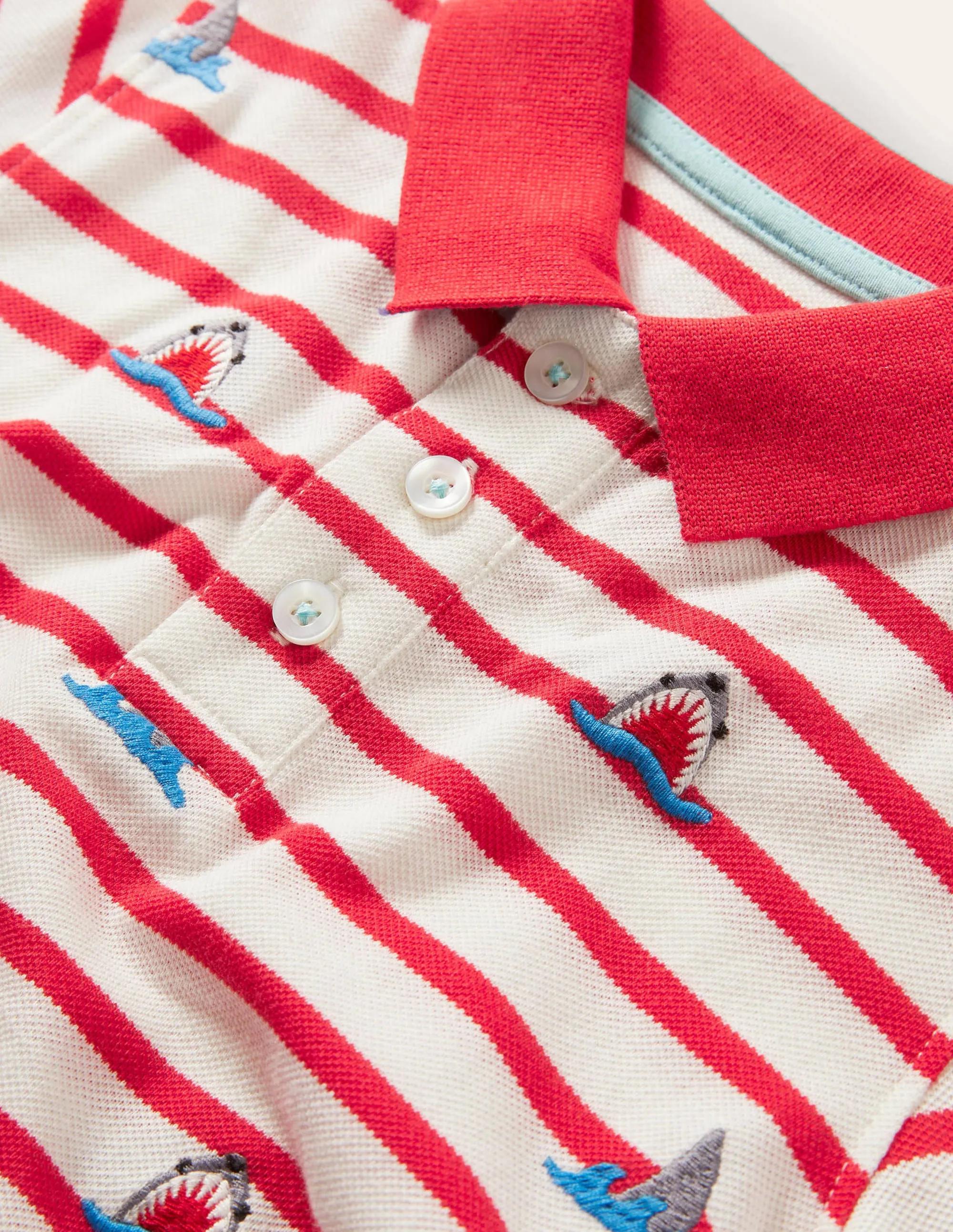 Red Shark Embroidered Polo Shirt-Strawberry Red/Ivory Sharks
