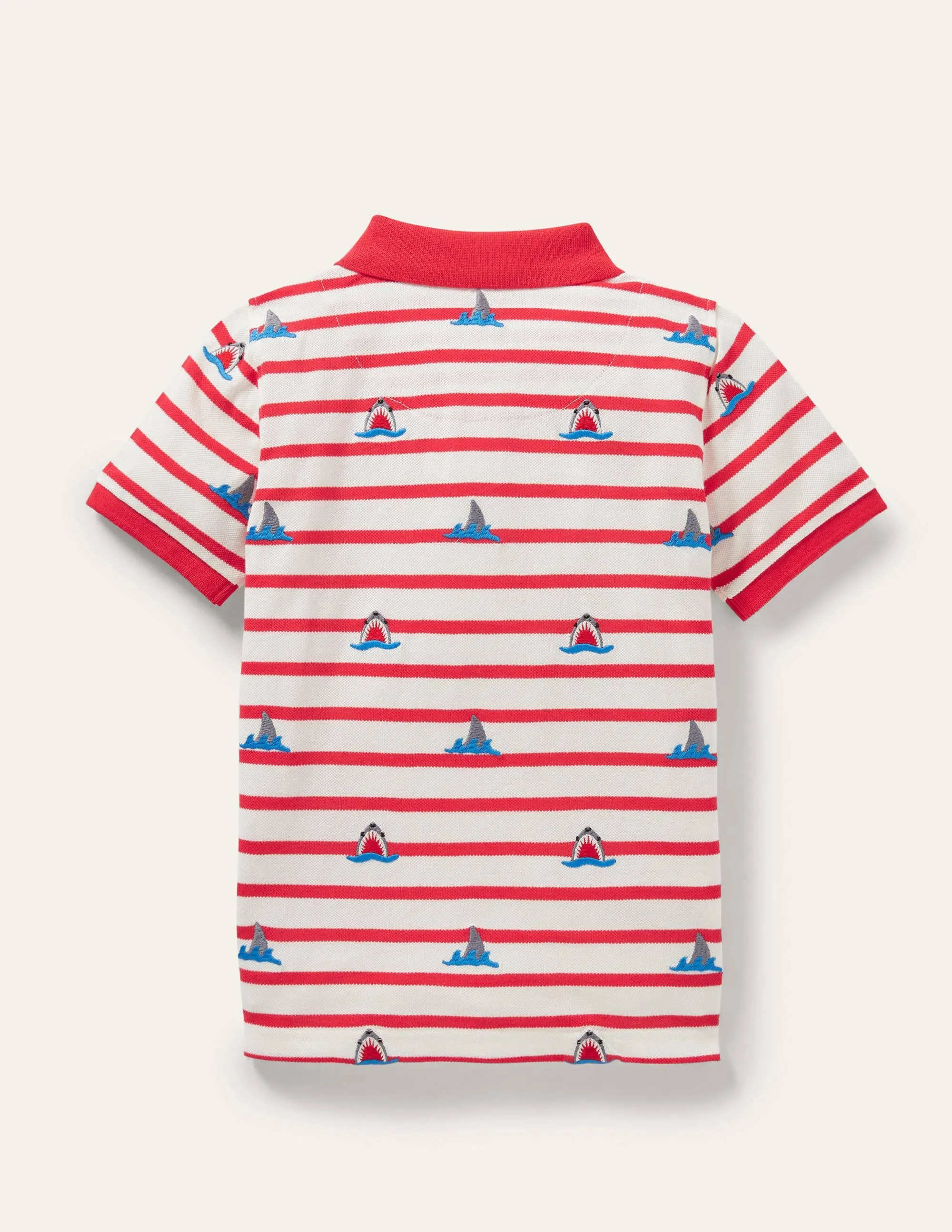 Red Shark Embroidered Polo Shirt-Strawberry Red/Ivory Sharks
