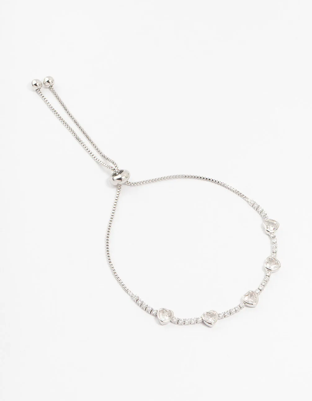 Rhodium Cubic Zirconia Heart Toggle Bracelet