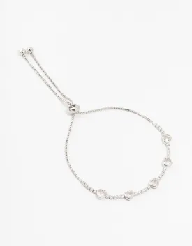 Rhodium Cubic Zirconia Heart Toggle Bracelet