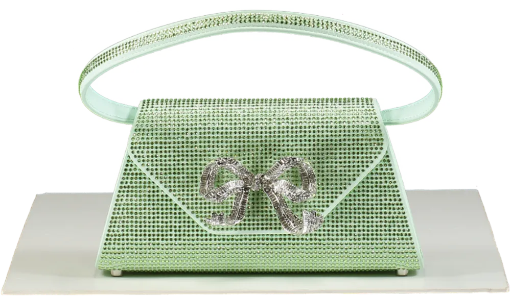 Self-Portrait Green Crystal Embellished Bow Mini Shoulder Bag