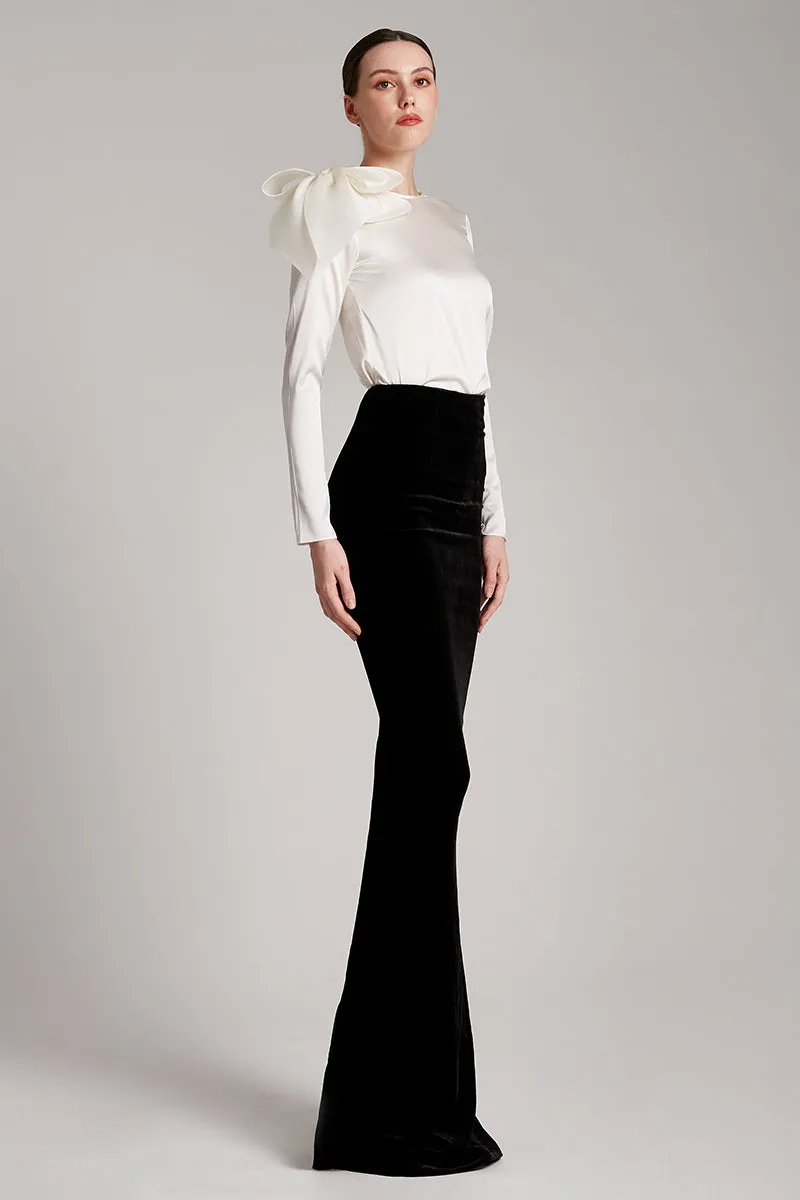 Silk Velvet High Waisted Maxi Skirt in Black