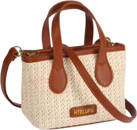 Small Beach Bags for Women, Boho Straw Purse Woven Crossbody Shoulder Bag, Rattan Handbag for Summer Vacation