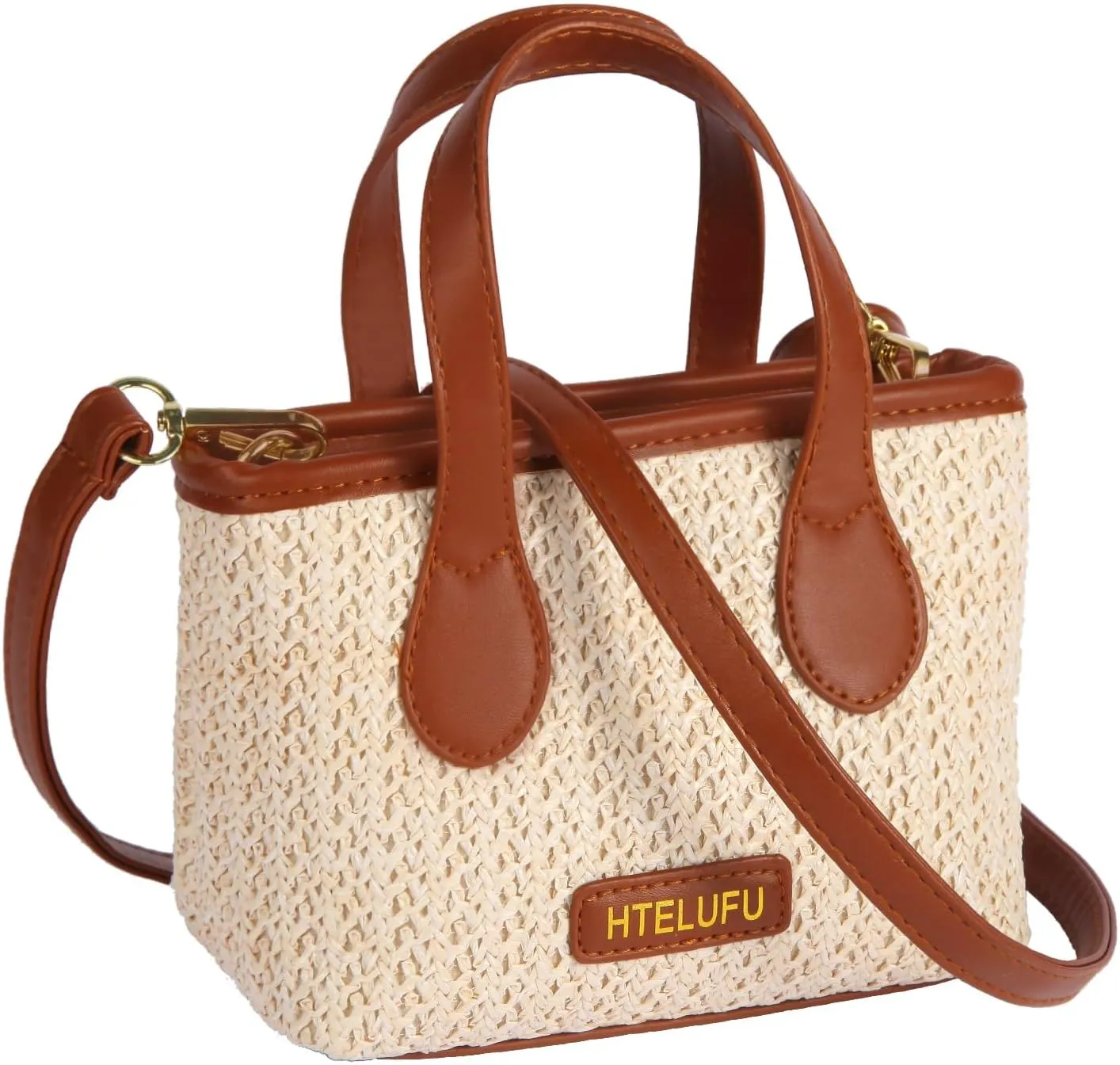 Small Beach Bags for Women, Boho Straw Purse Woven Crossbody Shoulder Bag, Rattan Handbag for Summer Vacation