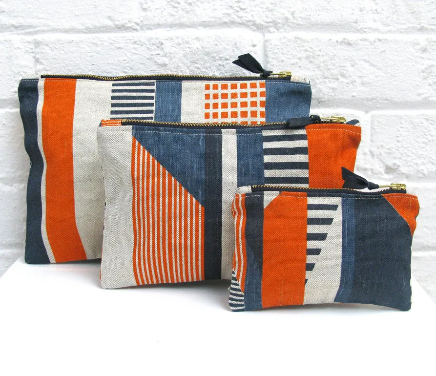 Textured Stripe pouch: Blue, Navy, Orange