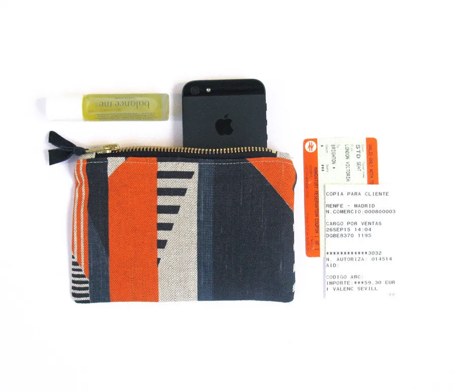 Textured Stripe pouch: Blue, Navy, Orange