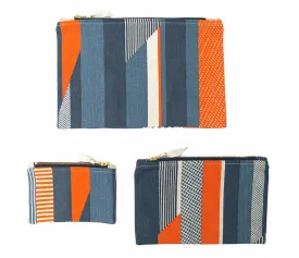 Textured Stripe pouch: Blue, Navy, Orange